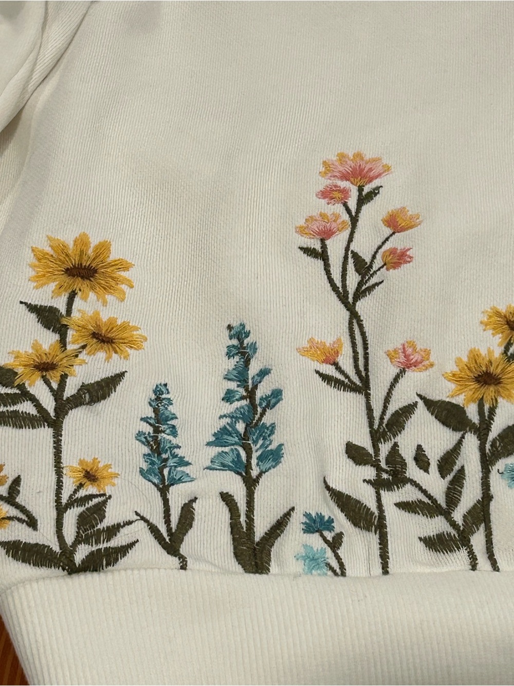 Driftwood White Zip Up Hoodie with Floral Embroidery - Sunny Garden - Picture 10 of 13